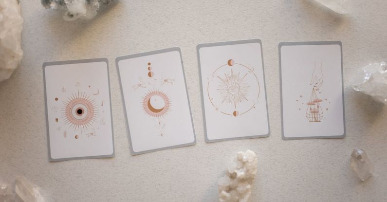 Astrology Horoscope - Top View of Tarot Cards and Crystals