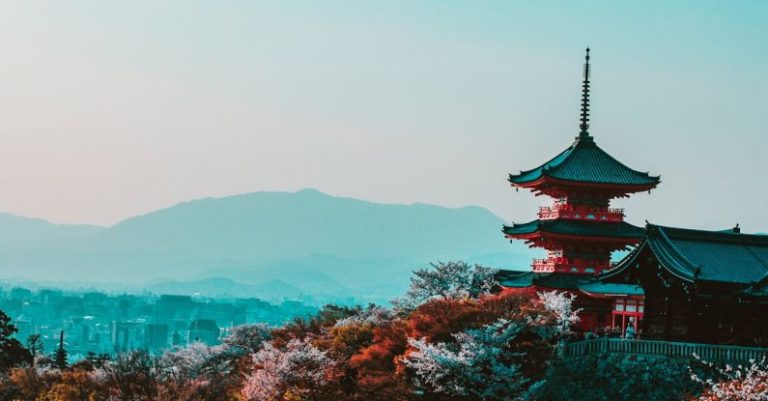 Japanese Temple - Red and Black Temple Surrounded by Trees Photo