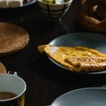 Pancakes Breakfast - Pancakes on Plate, Bagels and Cups